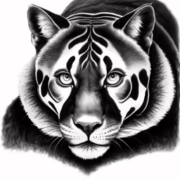 a black and white tiger with eyes painted
