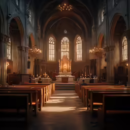 this is the interior of a church where all the people are sitting