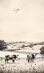 several cows graze in the fields and fenced off