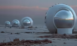 there are several metal objects sitting in the desert