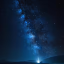 the night sky is bright with stars and the ground lights show
