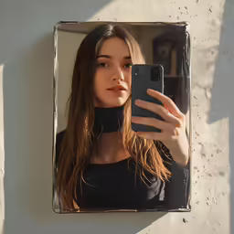 a girl taking a selfie in a mirror