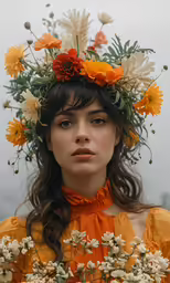 a girl with flowers in her hair