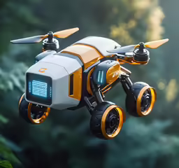 an orange and white small remote controlled flying vehicle
