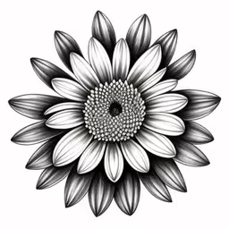the top side of a large flower on a white background,the front of a large flower is shown in black and white
