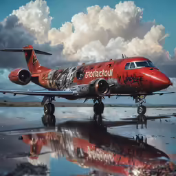 a propeller plane that has been painted with images of people on it