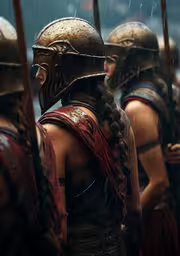 men with spears wearing helmets and red scarfs,the film gladia is on dvd