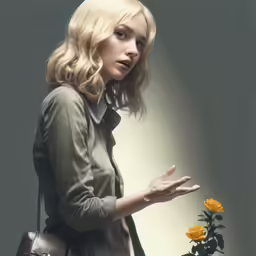 the beautiful blonde lady is holding a handbag