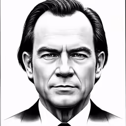 a drawing of a man with dark hair and a black tie