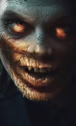 an evil looking man looks out his window