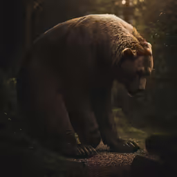 a bear is on a small wooden platform