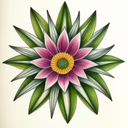 this is a drawing of a flower that resembles a dahlia,the colorful flower is drawn in colored pencils