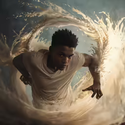 a man who is wearing white and some white water
