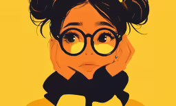 a young woman in glasses is looking at her nose