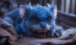 an evil cat looks like a baby blue furry creature