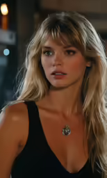 a woman in black dress with a necklace