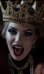 a person with their lips open and makeup wearing a crown
