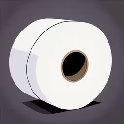 a roll of white paper sitting on top of a gray counter,a roll of white tissue sitting on top of a gray counter,the black hole in the white paper is a light source,a roll of toilet paper is shown in this image,there is a roll of toilet paper sitting on the floor