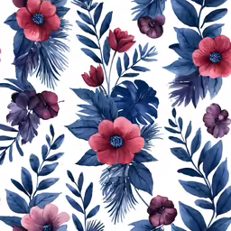 the floral wallpaper in this room is very colorful and has flowers, leaves, and branches