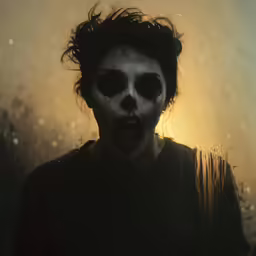 a person wearing makeup with hair blowing in the wind