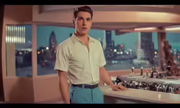 a man in a white shirt is standing in a kitchen