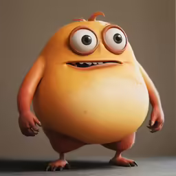 a very strange looking orange standing in front of a wall