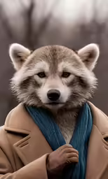 a raccoon is posed for a photograph