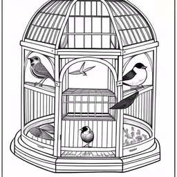 bird cage with four birds inside,a bird cage with birds sitting on the inside