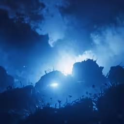 silhouette of people on field during night with lights