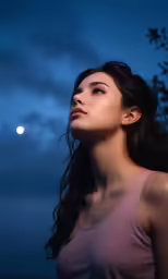 a woman looking up at the night sky