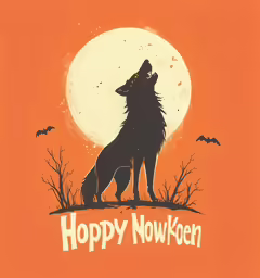 a happy new year with a wolf sitting on a hill