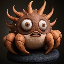 a large brown and orange creature with huge eyes