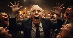 a man with his arms wide open yelling into the camera