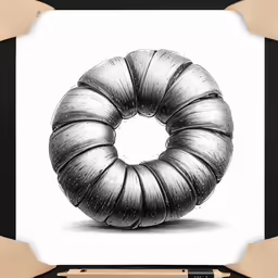 a black and white drawing of a doughnut