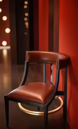 a chair sits against the wall in a red room