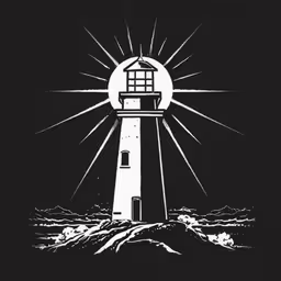 a black and white lighthouse in the ocean
