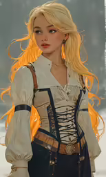 a woman with blond hair and brown shoes