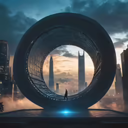 a large circular structure with a small figure in the middle