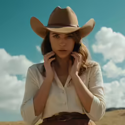 a girl with a cowboy hat on posing