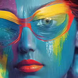 a woman with neon paint on her face and glasses