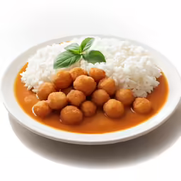 meat and rice dish displayed on plate with leaf
