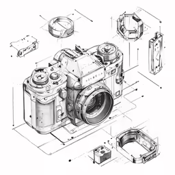 a drawing of an old analog camera