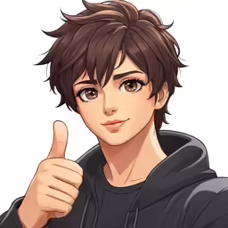 the character is showing off his thumbs