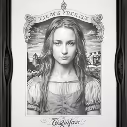 a girl with long hair standing in front of a black frame