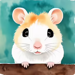 a brown and white hamster with a green background