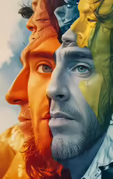 an image of three people with colored ribbons on their faces