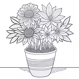 the beautiful flowers in a flowerpot are shown in black and white,a flower pot with a plant