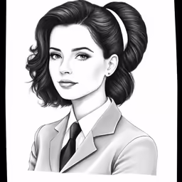 a black and white drawing of a woman