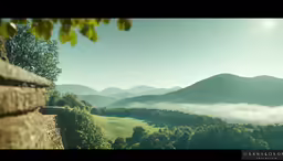 the view of the mountains and the valley in the fog