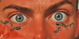 the eyes of a child with multiple parts of their body